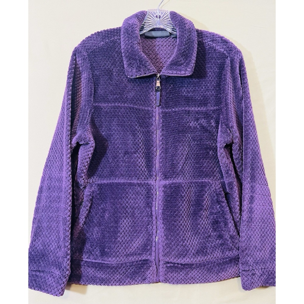 Free Country Jacket Womens Large Purple Faux Fur Fleece Full Zip Plush Cozy Warm